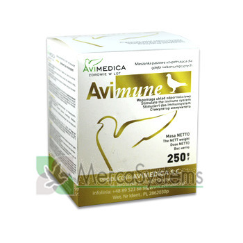 AviMedica AviMune 250 gramas (Adenocoli e Salmonella tratamento). Para pombos e pássaros