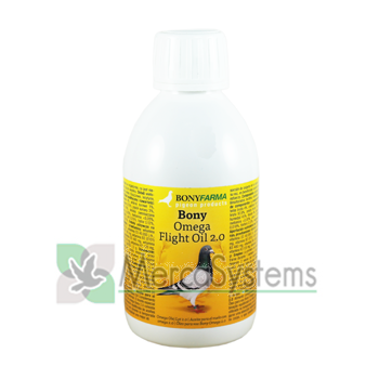 Óleos para pombos: Bony Omega Flight Oil 2.0 250 ml, (Mistura de óleos de alta qualidade, especial para competições)