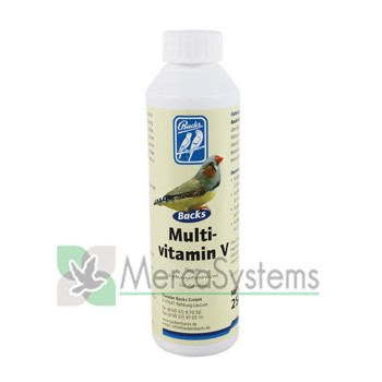 Backs Multivitamin V 250ml, (excelente suplemento multivitamínico enriquecido para pássaros e aves)