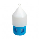 Bebedor fonte 1L de plástico com alça de elevação para pombos, base azul com clara topo